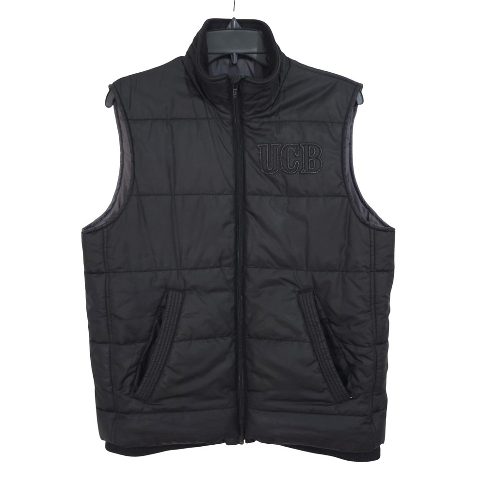 United Colors of Benetton Full Zip Puffer Vest Womens Large Black Quilted UCB